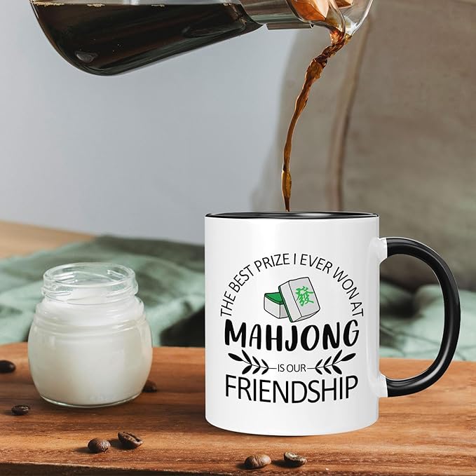 Mahjong Gifts 11 Oz Stoneware Porcelain Coffee Mug - Mahjong Themed, 11 Ounces, Cylindrical, Novelty, Reusable, Kitchen, Home, Drinking Coffee, Drinking Water, Steeping Tea