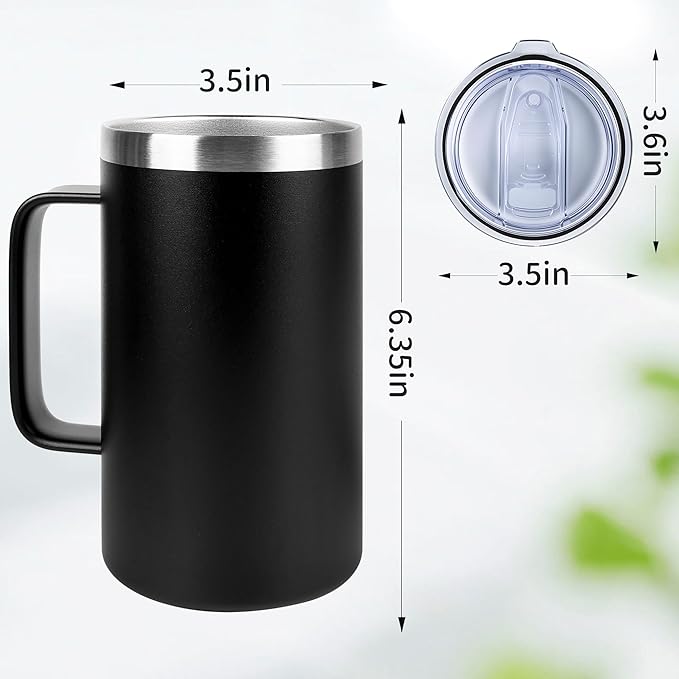 Zynkify 22oz Insulated Coffee Mug with Handle & Leak-Proof Lid - Double Wall Stainless Steel Travel Tumbler for Commute/Office/Home, Blue, 1 Pack