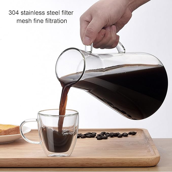 Yosoo Health Gear Cold Brew Iced Coffee Maker Airtight Coffee Pitcher with Scale, 1.6L Iced Tea Maker with Spout, Stainless Steel Filter Temperature Proof Ergonomic Handle Iced Coffee Maker