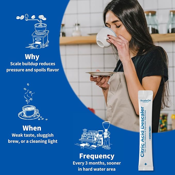scalego Coffee Machine Cleaner & Descaler | Citric Acid Descaling Powder | Pre-measured Package for Mess-Free Use & Storage | Removes Limescale | Compatible with Keurig, Nespresso, Breville | 4 Uses