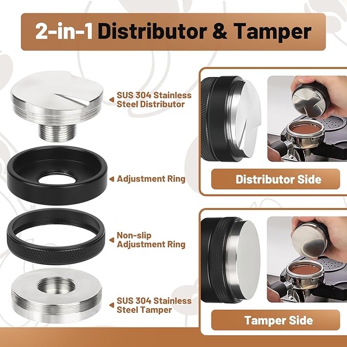 53mm Espresso Accessories Kit – Coffee Distributor and Tamper Leveler, WDT Tool, Magnetic Dosing Funnel and Puck Screen with Remover, Espresso Tools Fit Breville 54mm Portafilters