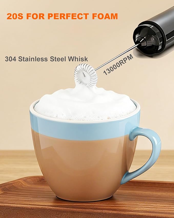 Soenglyun Handheld Milk Frother with Cover, Battery Operated Drink Mixer Handheld Easy to Carry Electric Frother Wand For Coffee, Latte, Cappuccino, Frappe Drink, Hot Chocolate, Black