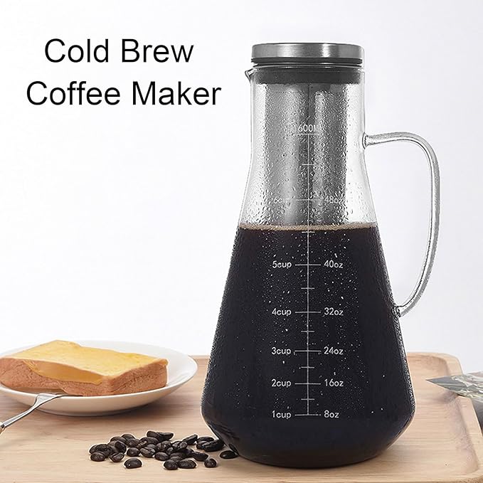 Yosoo Health Gear Cold Brew Iced Coffee Maker Airtight Coffee Pitcher with Scale, 1.6L Iced Tea Maker with Spout, Stainless Steel Filter Temperature Proof Ergonomic Handle Iced Coffee Maker