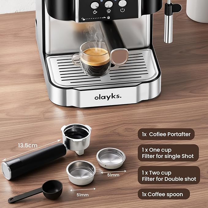 olayks. Professional 20-Bar Espresso Coffee Maker, Semi-Automatic with Steam Wand Milk Frother, All-in-One Machine with 1.8L Removable Tank for Latte Cappuccino, Easy Clean