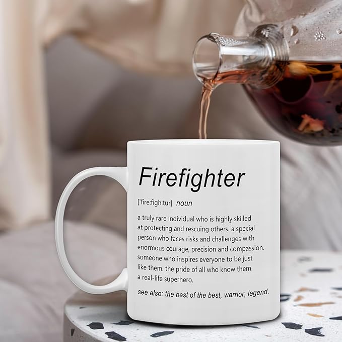 QASHWEY Firefighter Mug, Firefighters Gifts Coffee Mugs, FirefighterAppreciation Gifts, Retirement Thank You Tea Cup Gift for Women Men, Firefighter DefinitionCoffee Cups Ceramic 11oz