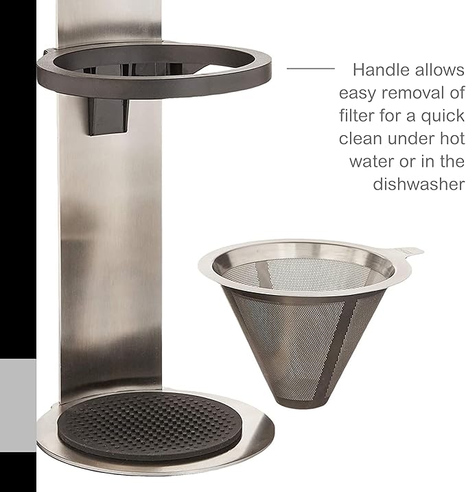 AdHoc Mr. Brew Pour-Over Coffee Maker - Double-Walled Stainless Steel Filter for Full Coffee Flavor - Coffee Accessory for Pour-Over Coffee - Magnetic Holder for Paper Coffee Filters