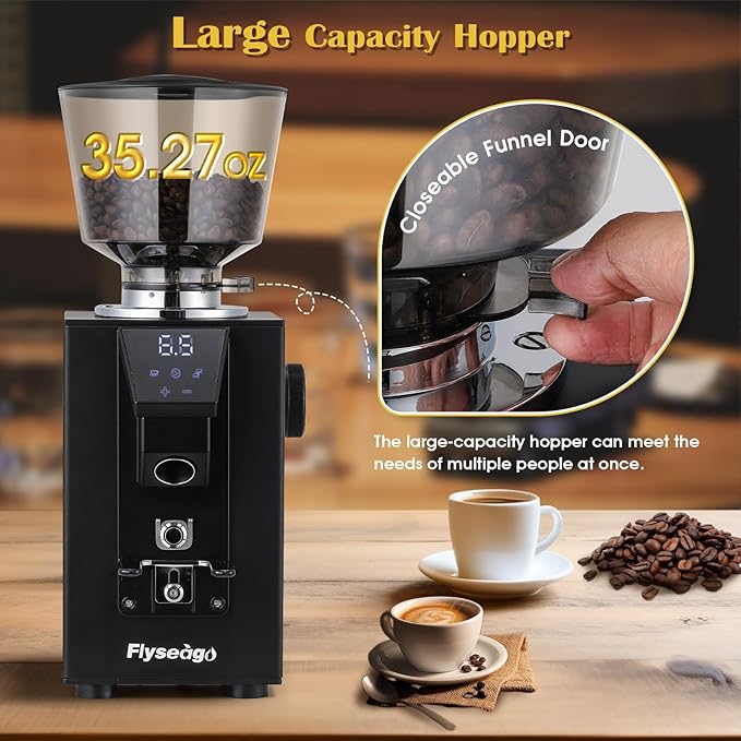 Commercial Coffee Grinder Heavy Duty - 18 Precise Settings, 64mm SS Flat Burrs, Touch Control, 35oz Hopper for Business and Home Use, 400w