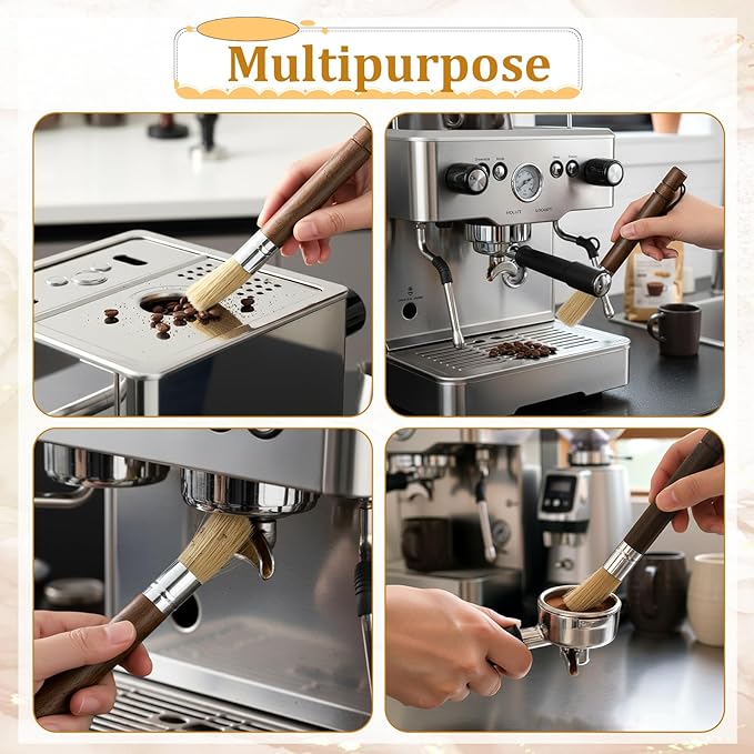Coffee Grinder Cleaning Brush with Natural Walnut Wood Handle, 2 Pack Espresso Machine Brush with Wooden Handle and Black Boar Bristle Coffee Bar Accessories Coffees Brushs for Barista Home Kitchen