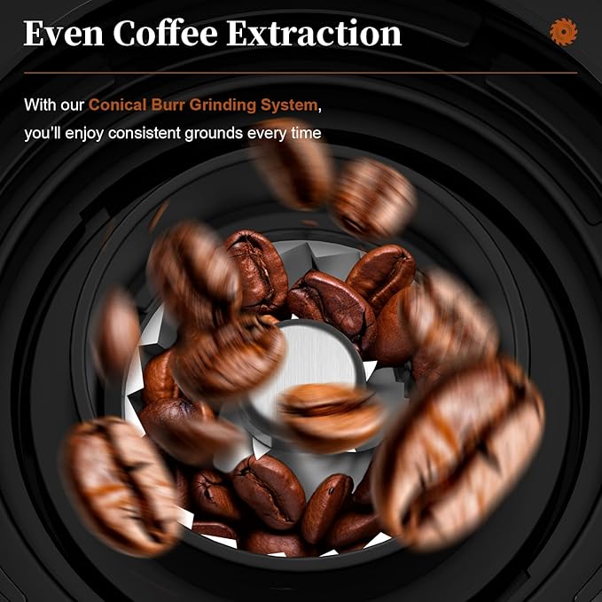 Wancle Conical Burr Coffee Grinder Electric - 200W Compact Automatic Coffee Bean Grinder with 25 Setting Adjustable, Low Noise Espresso Coffee Grinder,One-Touch Operation with Self-Cleaning Blower