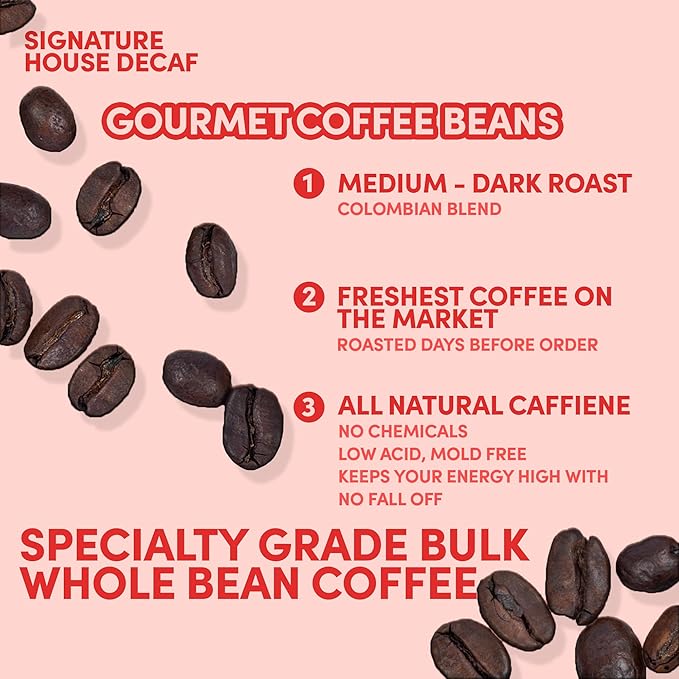 Sarasota Coffee Whole Bean Decaf | Dark Roast Gourmet Decaffeinated Coffee Beans | Low Acid, Mold Free, Specialty Grade Bulk Beans | 5lb (80 oz)