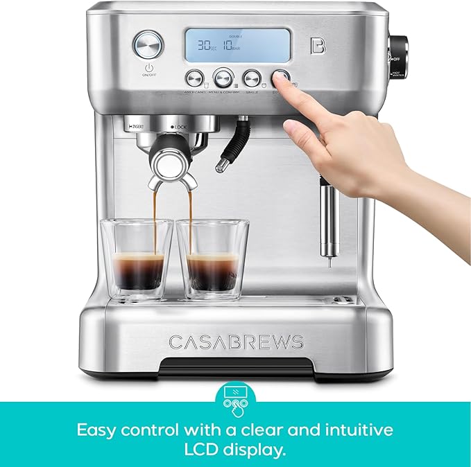 CASABREWS Neutron Pro Espresso Machine with Dual Boiler, 20 Bar Espresso Maker with Milk Frother and LCD Display, Cappuccino Latte Maker with Temperature Control, 91oz Water Tank, Stainless Steel