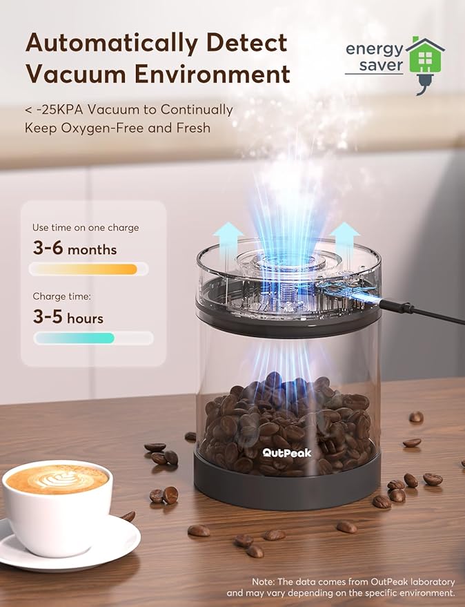 OUTPEAK Neo 2025 Kilo Auto Vacuum Coffee Canister, 1.5L Capacity for 17.6oz of Coffee Beans, One-Button Operation, Stainless Steel Coffee Storage Container with Scoop (Barista Champion's Choice)