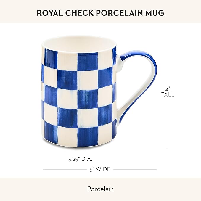 MACKENZIE-CHILDS Porcelain Mug, Tea and Coffee Mug, Blue-and-White Royal Check