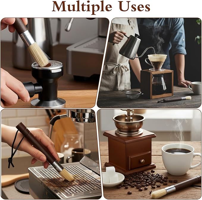 2 Pack Coffee Grinder Cleaning Brush, Espresso Machine Cleaning Brush with Wood Handle, Barista Tools Coffee Grinder Cleaner Bar Accessories with PU Hanging Loop