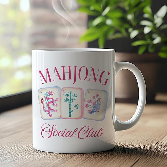 Chinese Mahjong mug Gifts for Women，mahjong Gifts for Mah Jong Players Lovers Coffee Cup, Mahj Accessories Ceramic Coffee Tea Mug 11 oz