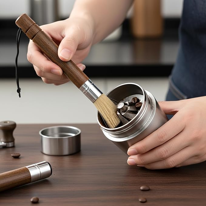 Coffee Grinder Cleaning Brush with Natural Walnut Wood Handle, 2 Pack Espresso Machine Brush with Wooden Handle and Black Boar Bristle Coffee Bar Accessories Coffees Brushs for Barista Home Kitchen