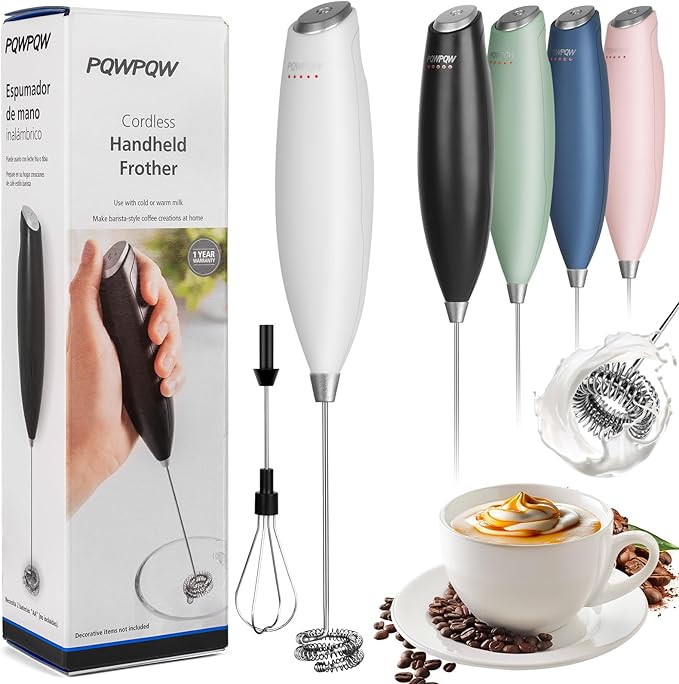 Powerful Milk Frother for Coffee with Upgraded Titanium Motor - Handheld Frother Electric Whisk-White