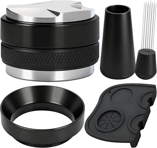 Y-Step 51mm Espresso Accessories Kit, Dual Head Coffee Distributor Espresso Leveler, WDT Tool Needle Espresso Stirrer, Dosing Funnel, Tamping Mat, Barista Tools Coffee Tamper Set for 51 mm Portafilter