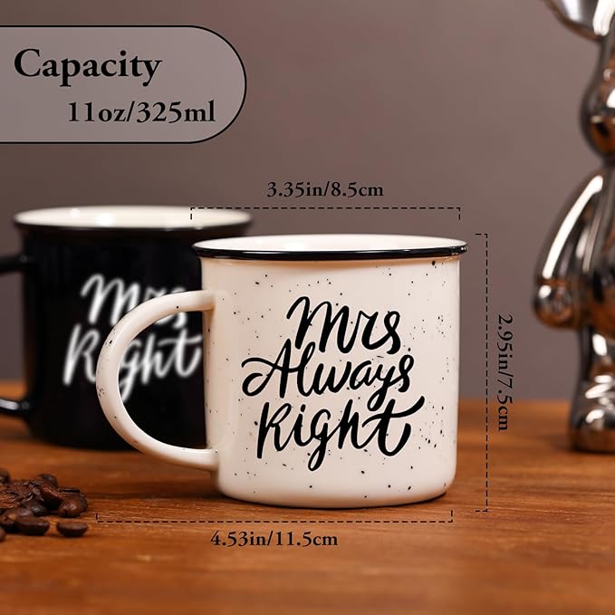 Physkoa Lesbian Wedding Gift – Mrs. Right & Mrs. Always Right Mug Set, Funny Lesbian Gift for Her, 11oz Ceramic Coffee Cups for Lesbian Couple, Engagement or Anniversary