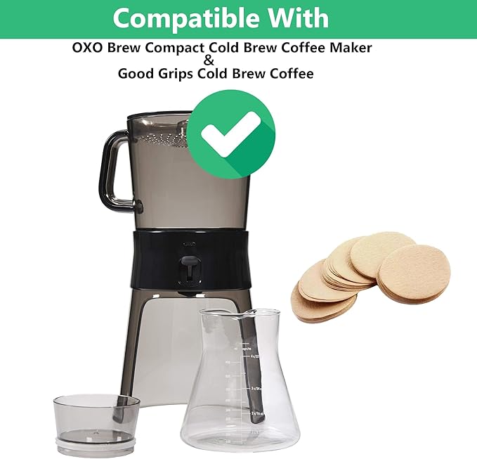 100 Count Unbleached Coffee Filters,Paper Filter Compatible With OXO Good Grips Coffee Maker ＆ Compact Cold Brew Coffee Maker