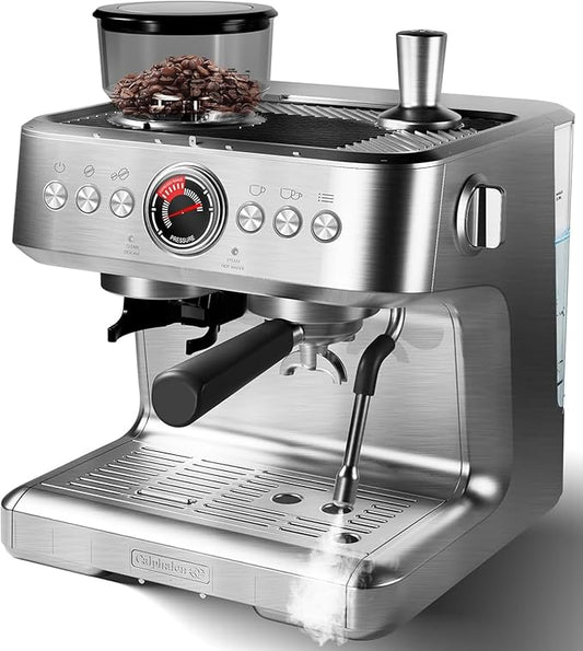 20 Bar Espresso Machine with Grinder & Milk Frother, Coffee and Espresso Maker Combo, All-in-One Espresso Coffee Machine for Cappuccino Latte, 30 Grind Settings, PID Control, 2.8L Removable Water Tank