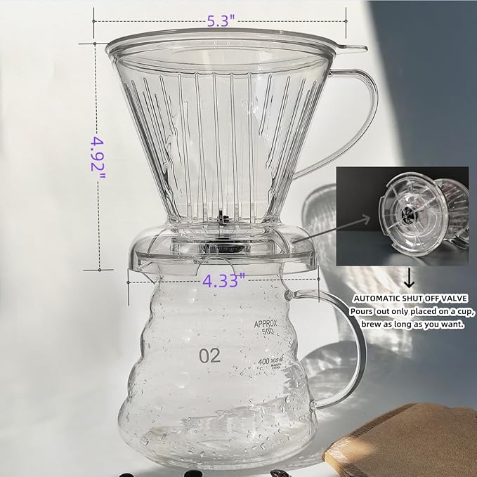 CPUNIVS Coffee Dripper with Coffee Filters Drip Coffee Maker Pour Over 100 coffee Filters Large 18 oz BPA Free