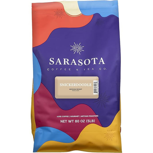 Sarasota Coffee Whole Bean Snickerdoodle Sugar Cookie | Medium Roast Gourmet Flavored Coffee Beans | Low Acid, Mold Free, Specialty Grade Bulk Coffee Beans | 5lb (80 oz)