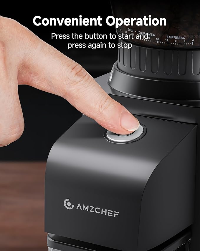 Anti-Static Espresso Grinder with Self-Cleaning Burrs & 47 Settings,Coffee Grinder featuring Anti-Static & Low-Residue design for home use, complete with storage box and dosing cup