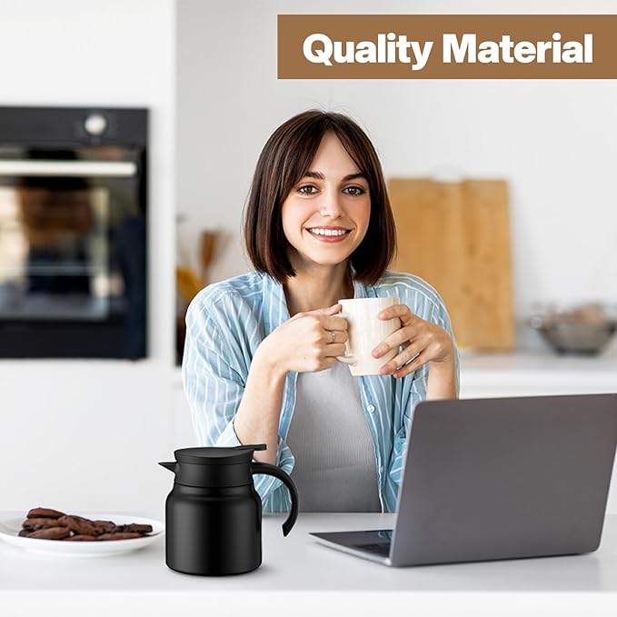 3 Pcs Thermal Coffee Carafe for Keeping Hot/Cold Stainless Steel Small Coffee Creamer Container Double Wall Vacuum Insulated Tea pot Beverage Dispenser for Milk Hot Chocolates(Black, 27 oz)