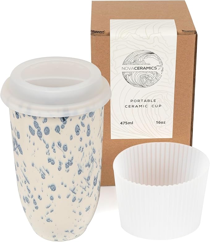 NOVA CERAMICS Travel Coffee Mug– Travel Coffee Tumbler – On the Go Coffee Mug – Microwave & Dishwasher Safe Green Coffee Tumbler - Gifts For Women Men Him Her – 16oz – Orchid