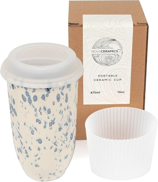 NOVA CERAMICS Travel Coffee Mug– Travel Coffee Tumbler – On the Go Coffee Mug – Microwave & Dishwasher Safe Green Coffee Tumbler - Gifts For Women Men Him Her – 16oz – Orchid