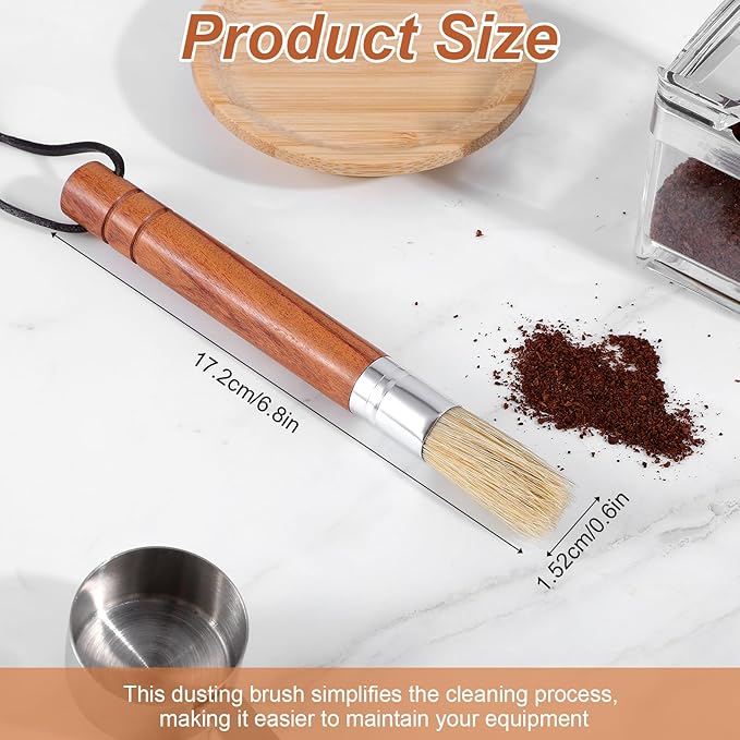 Natural Bristles Coffee Grinder Cleaning Brush with Wood Handle, Espresso Machine Brush Cleaner Tool for Barista Home Kitchen Accessories with Hanging Loop