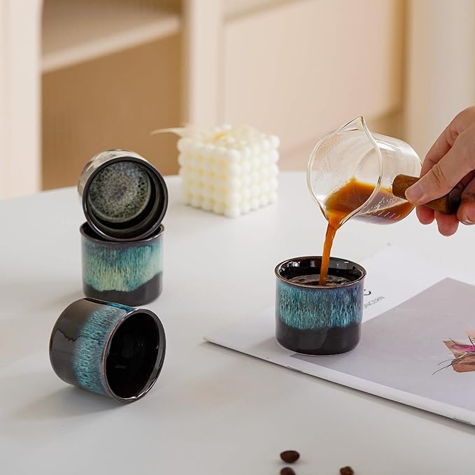 Espresso Cups Set of 2, Ceramic Espresso Cups, Expresso Shots Cups, 2.5oz Tea Cups, Demitasse Cups (2, full magic blue)