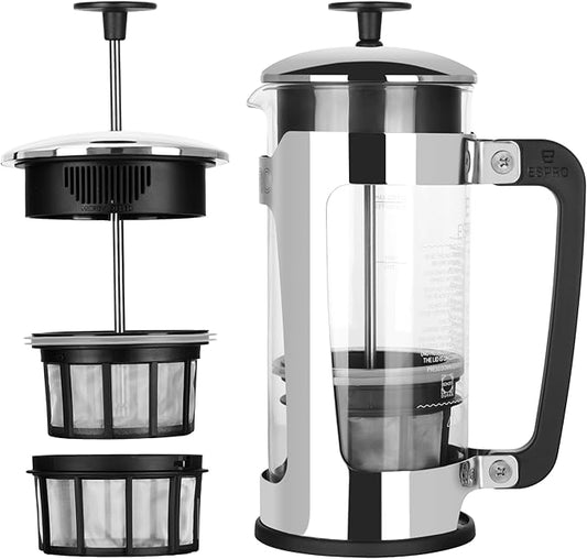 ESPRO P5 French Press Coffee Maker – Patented Double Micro-Filter for Grit Free Brew, Heat-Resistant Thicker Borosilicate Glass Coffee Press – 18 oz