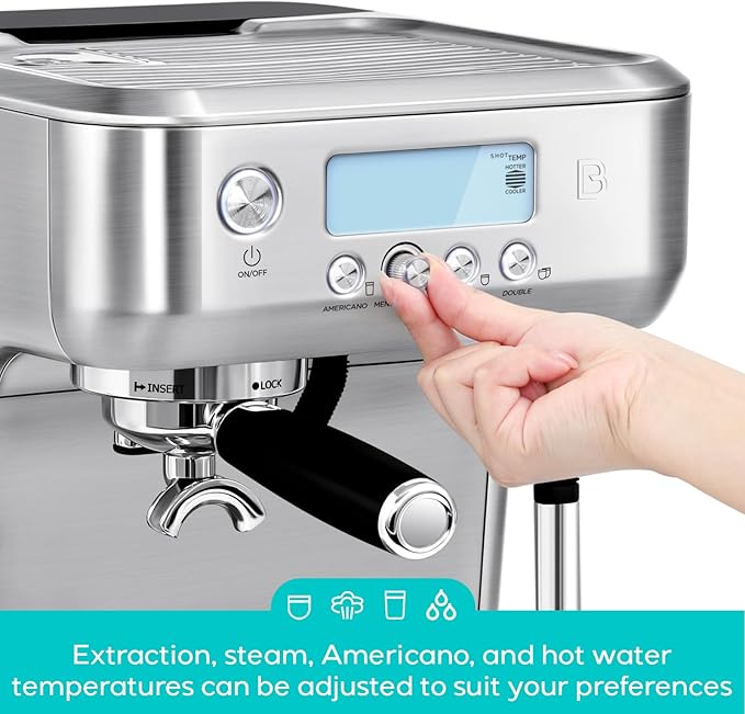 CASABREWS Neutron Pro Espresso Machine with Dual Boiler, 20 Bar Espresso Maker with Milk Frother and LCD Display, Cappuccino Latte Maker with Temperature Control, 91oz Water Tank, Stainless Steel