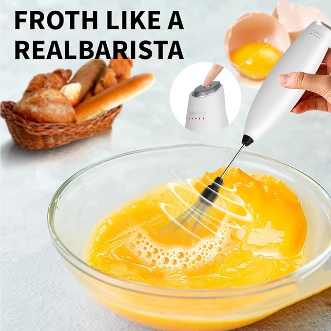 Powerful Milk Frother for Coffee with Upgraded Titanium Motor - Handheld Frother Electric Whisk-White