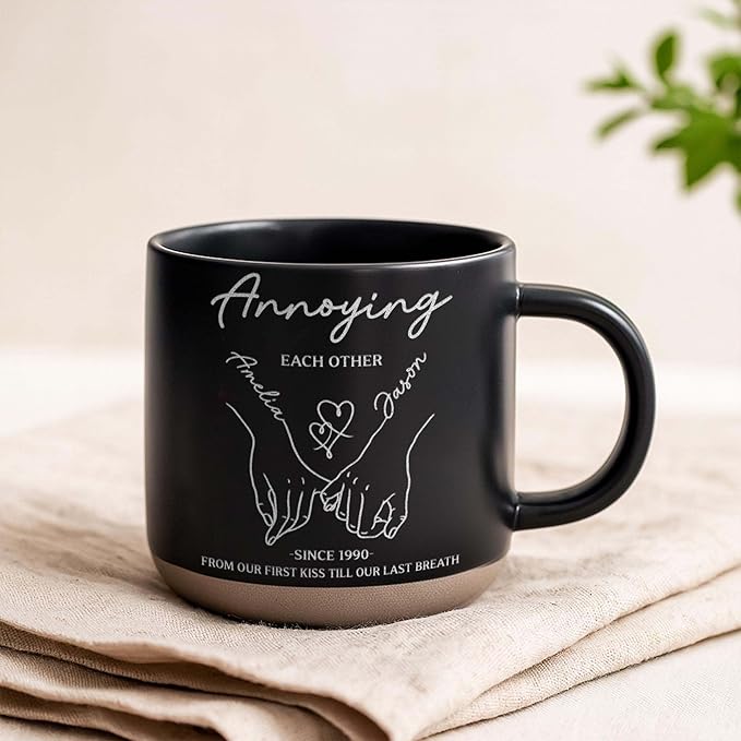 Personalized Annoying Each Other Pottery Mug 12oz, Funny Couple Line Art Coffee Mug, Custom Names Since Year, Wedding & Anniversary for Husband Wife Couple