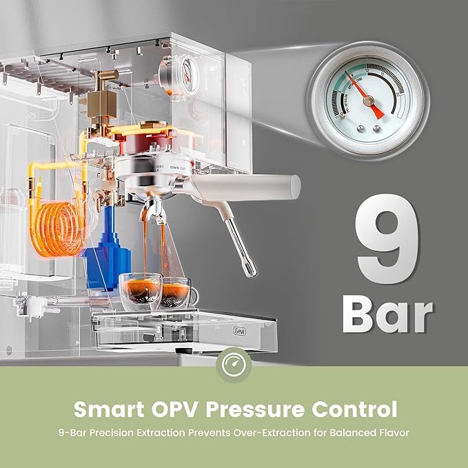 (2026 Upgrade) Gevi Commercial Espresso Machine 20Bar with Smart OPV Coffee Makers, Milk Frother & 58mm Portafilter, Dual Display Stainless Steel Cappuccino Maker for Home, Great Gift