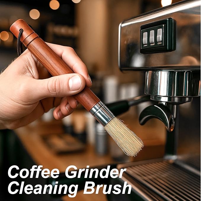 Natural Bristles Coffee Grinder Cleaning Brush with Wood Handle, Espresso Machine Brush Cleaner Tool for Barista Home Kitchen Accessories with Hanging Loop