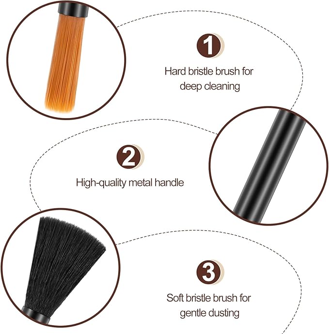 Double Head Coffee Brush, Espresso Grinder Cleaning Brush, Barista Dusting Brushes with Nylon Bristles, Aluminum Handle Grinder Cleaner Tool for Home Kitchen Coffee Machine Toaster Clean