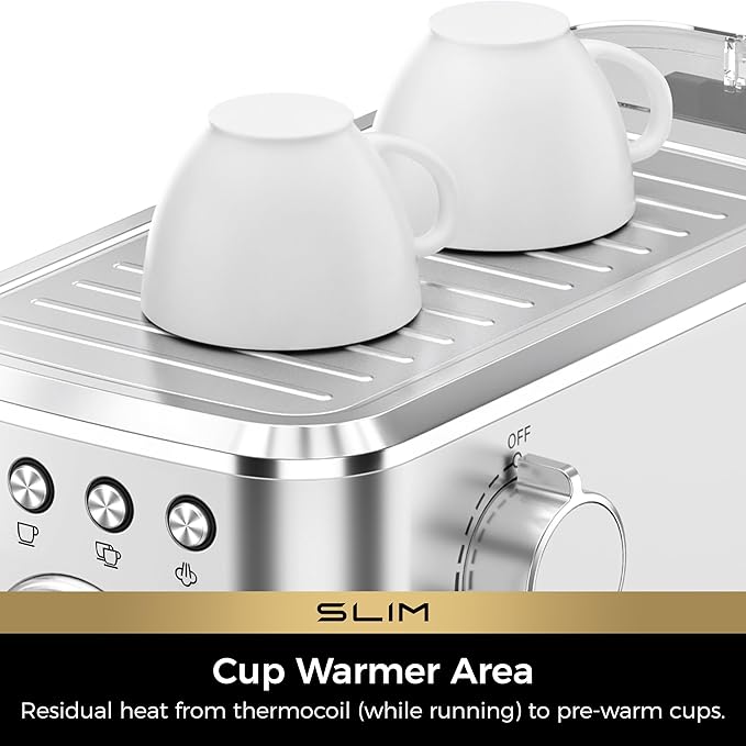 CHULUX Slim 2026 Upgrade Espresso Machine with Milk Frother Steam Wand, 20 Bar Professional Italian Pump Espresso Coffee Machine for Home Cappuccino & Latte Maker, Silver