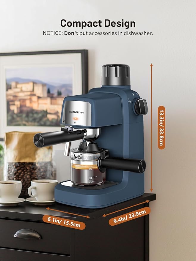 KEENSTAR 3.5Bar Espresso Machine with Milk Frother, 800W Compact Espresso and Cappuccino Machine with Preheating Function, 4 Cup Espresso Maker for Cappuccino or Latte, Gift for Coffee Lover