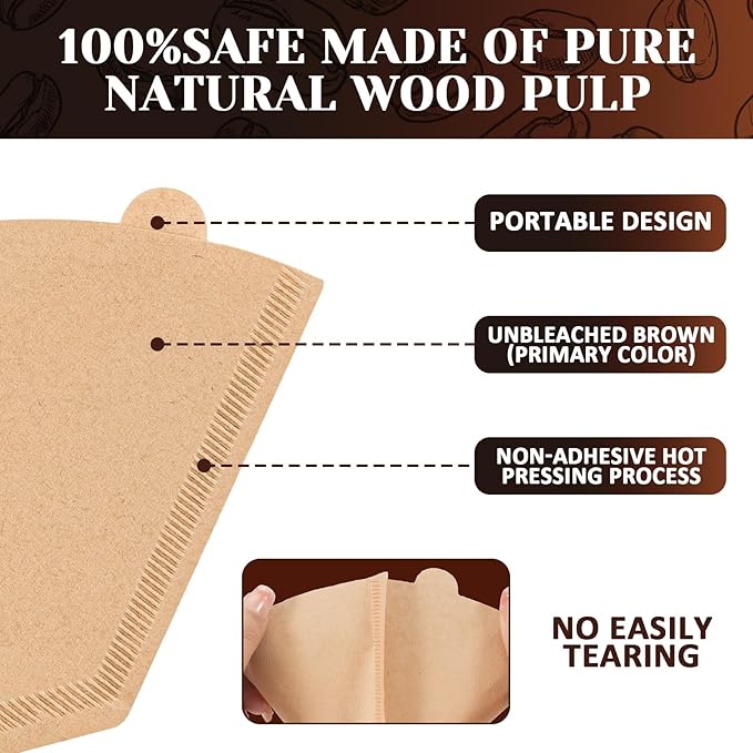 100 Count Coffee Filters #4, Premium Cone Coffee Filters 8-12 cup, Unbleached Natural Paper, Disposable Coffee Filters 4 Cone Paper for Pour Over and Drip Coffee Maker