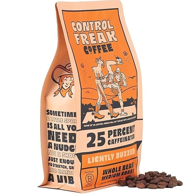 Control Freak Coffee Lightly Buzzed – 25% Caffeine Whole Bean Coffee (12 Oz) | Low Caffeine Coffee with Smooth, Full Flavor for Jitter-Free Energy | Sugarcane Decaf, Freshly Roasted Coffee Beans