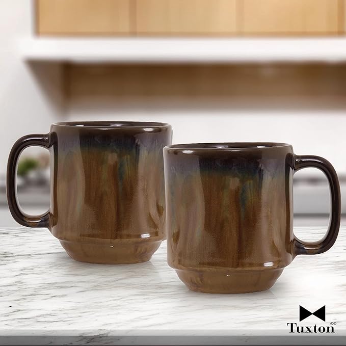 Tuxton China GAJ-150 Yukon Mug, 12 oz., 3-3/8" Diameter x 3-3/4"H, with Handle, Stackable, Microwave and Dishwasher Safe, Oven Proof, Fully Vitrified, Ceramic, TuxTrendz, Artisan, Pack of 24