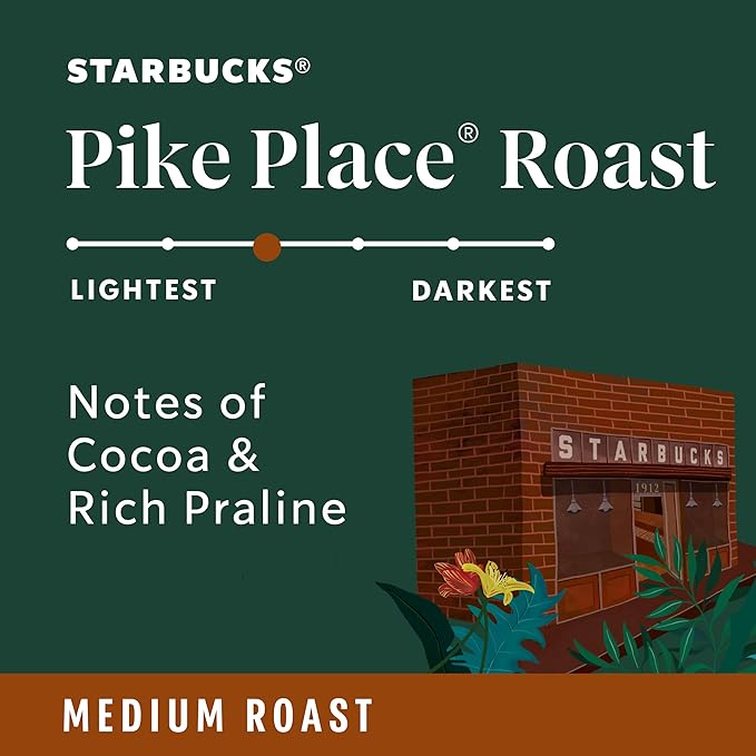 Starbucks Whole Coffee Beans, Medium Roast Hot or Iced Coffee, Pike Place Roast, 12 oz