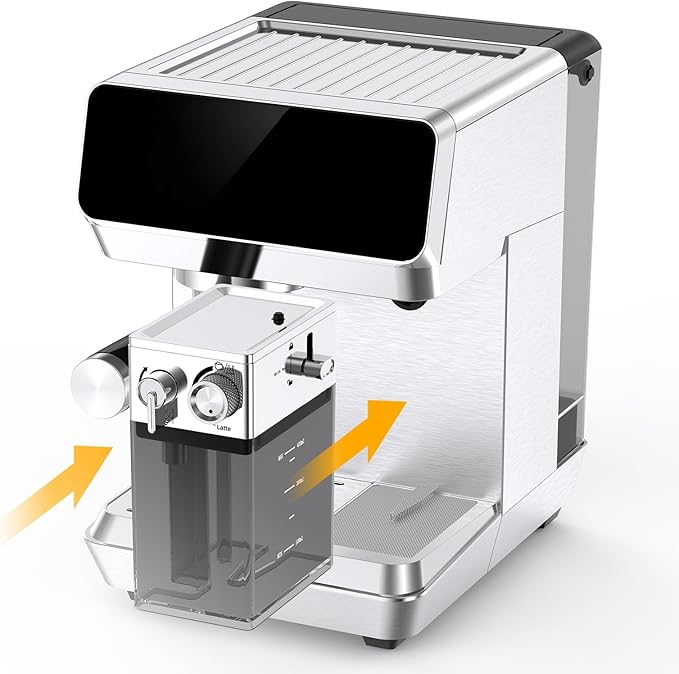 MAttinata CM1833L Automatic Cappuccino Machine, 20 Bar Espresso Maker with Dual Boiler & Self-Cleaning Milk Frother, Touch Screen Coffee Machine for Latte, Stainless Steel Home and Office, Silver