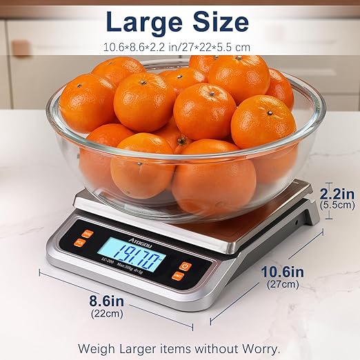 ATOGOU 66lb Food Scale, Commercial Kitchen Scale Plug-in Usable with Full View LCD Display, Stainless Steel, for Baking, Bread, Cooking, Meat, Vegetables, Farm, Industry LC200