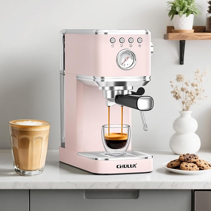 CHULUX Slim 2026 Upgrade Espresso Machine with Milk Frother Steam Wand, 20 Bar Professional Italian Pump Espresso Coffee Machine for Home Cappuccino & Latte Maker, Stainless Steel, Pink