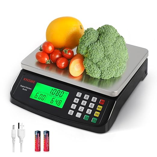 KNSWE Large Kitchen Scale Black 40KG/88LB Commercial Food Scales Digital Weight for Cooking Meat Baking Bread Price Computing 304 Stainless Steel with Parts Counting Deli Stores Tare Function